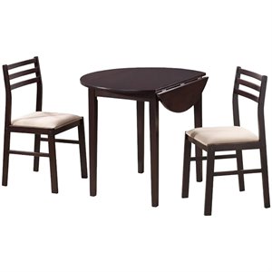 Pemberly Row 3-piece Round Drop Leaf Dining Table Set in Cappuccino