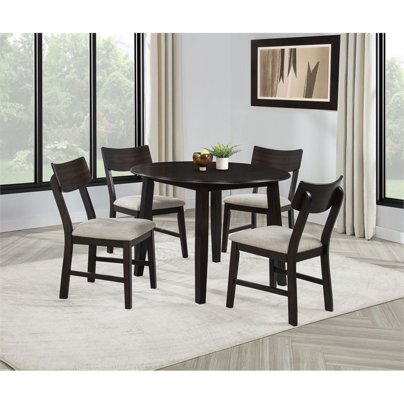 Pemberly Row 5-Piece Wood Drop Leaf Dining Set in Dark Coffee Brown