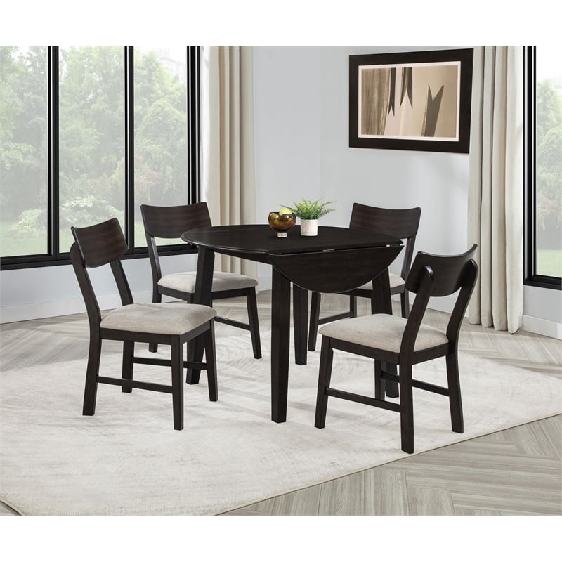 Pemberly Row 5-Piece Wood Drop Leaf Dining Set in Dark Coffee Brown