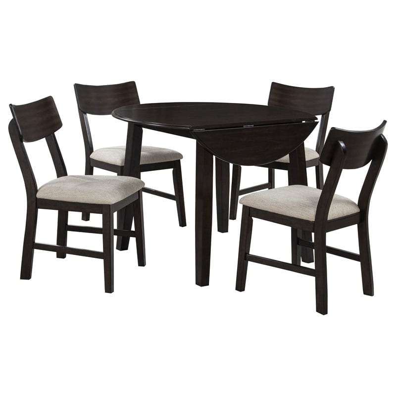 Pemberly Row 5-Piece Wood Drop Leaf Dining Set in Dark Coffee Brown