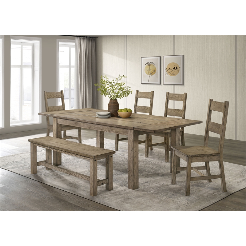 Pemberly Row 6-Piece Wood Extension Table Dining Set in Vineyard Oak