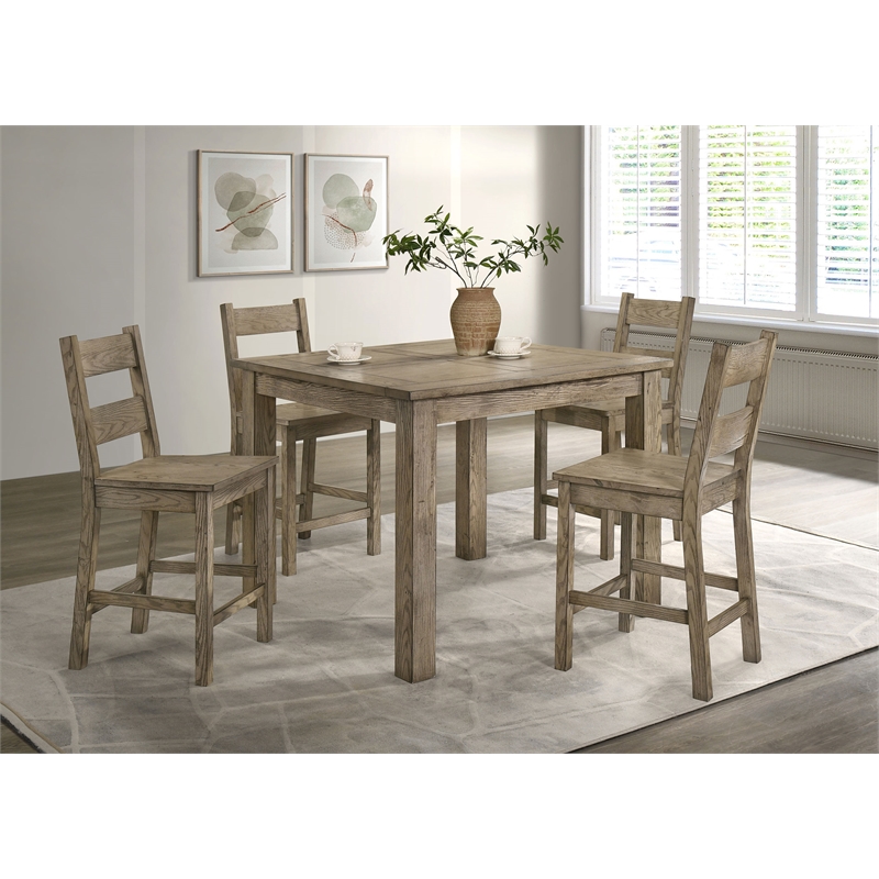 Pemberly Row 5-Piece Wood Counter Height Dining Table Set in Vineyard Oak