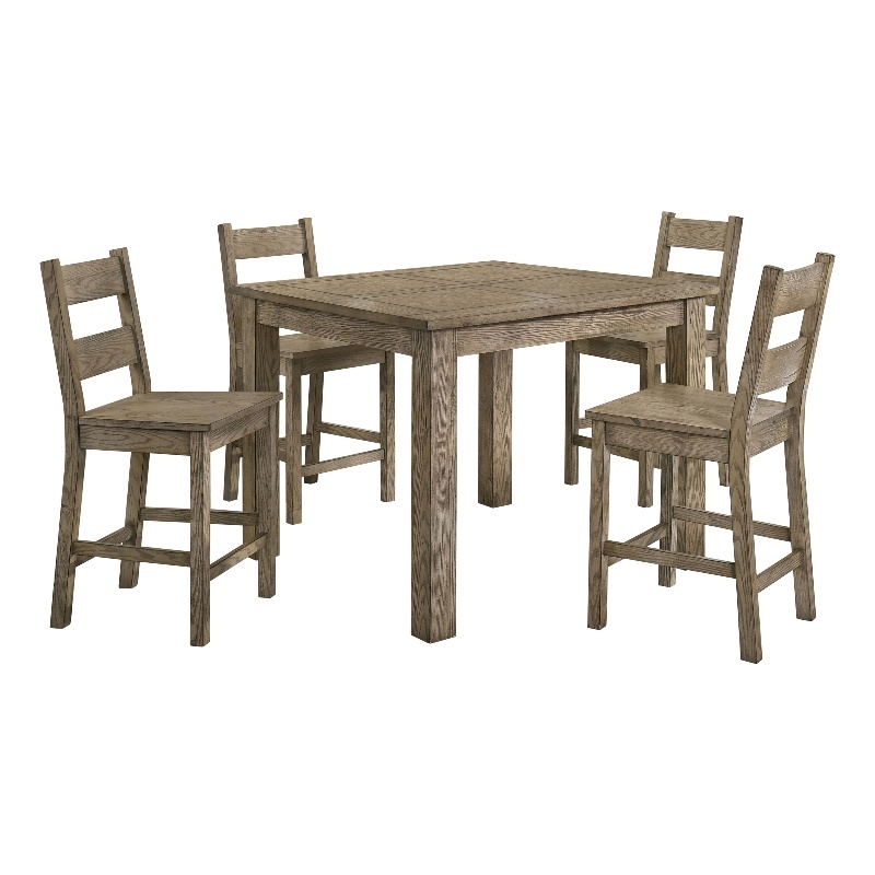 Pemberly Row 5-Piece Wood Counter Height Dining Table Set in Vineyard Oak