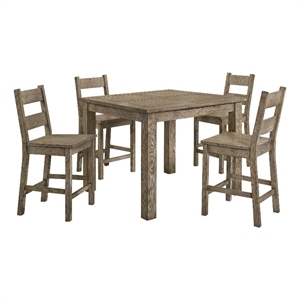 Pemberly Row 5-Piece Wood Counter Height Dining Table Set in Vineyard Oak