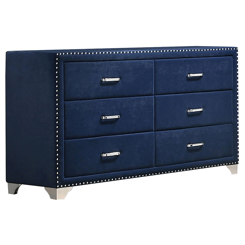 Pemberly Row 6-drawer Velvet Upholstered Dresser in Pacific Blue