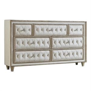Pemberly Row 7-drawer Tufted Upholstered Dresser in Ivory and Camel