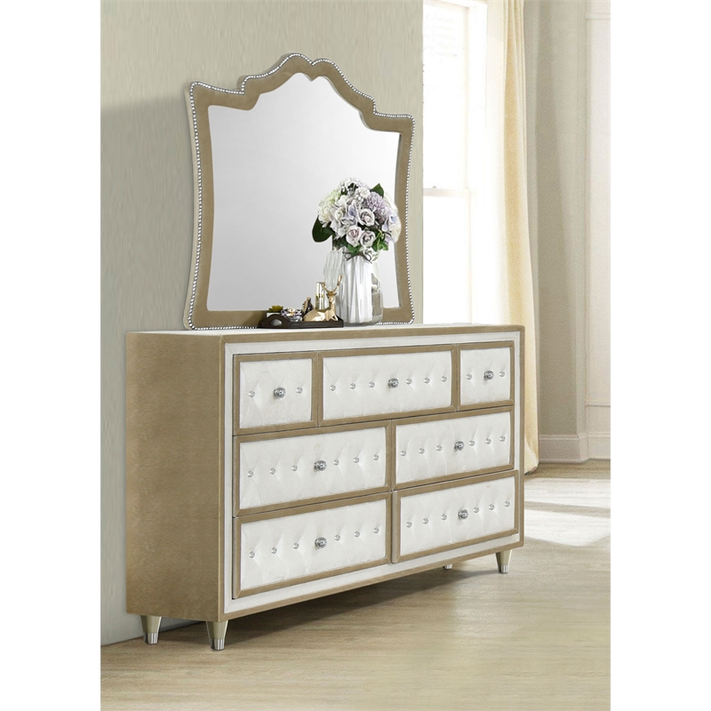 Pemberly Row 7-drawer Upholstered Dresser with Mirror in Ivory