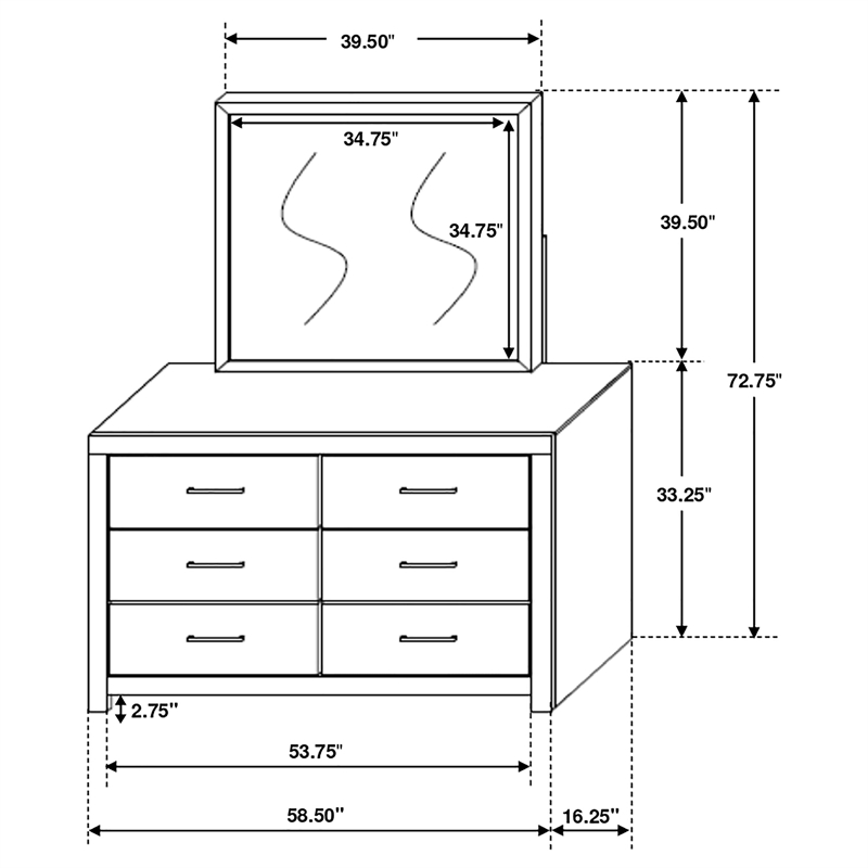 Pemberly Row 6-drawer Engineered Wood Dresser with Mirror in Barrel Oak