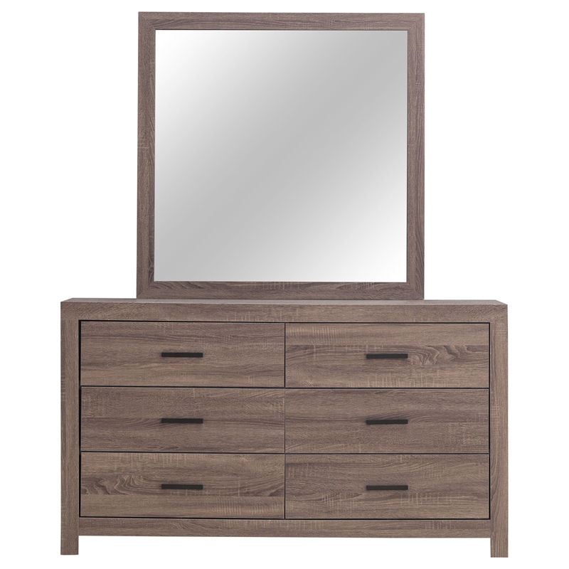 Pemberly Row 6-drawer Engineered Wood Dresser with Mirror in Barrel Oak
