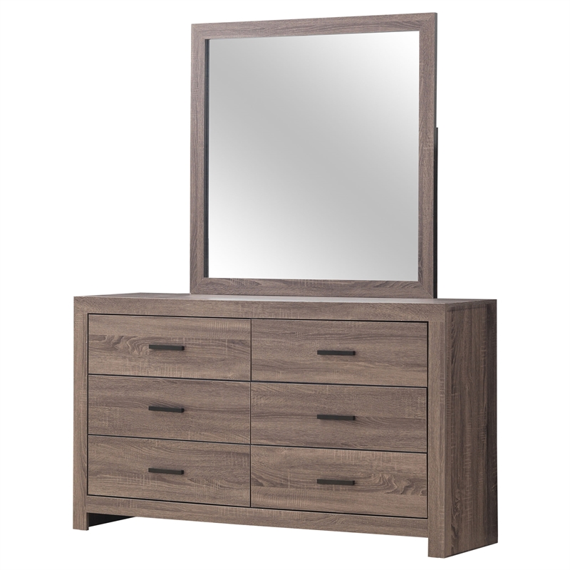 Pemberly Row 6-drawer Engineered Wood Dresser with Mirror in Barrel Oak