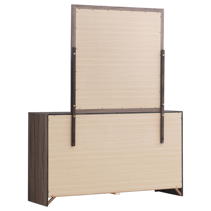 Pemberly Row 6-drawer Engineered Wood Dresser with Mirror in Barrel Oak