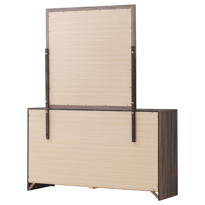 Pemberly Row 6-drawer Engineered Wood Dresser with Mirror in Barrel Oak
