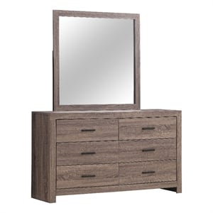 Pemberly Row 6-drawer Engineered Wood Dresser with Mirror in Barrel Oak