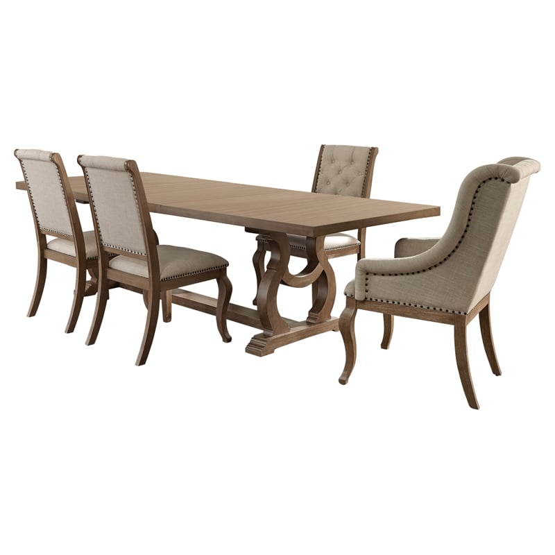 Pemberly Row 5-piece Extension Leaf Dining Set in Barley Brown