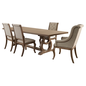 Pemberly Row 5-piece Extension Leaf Dining Set in Barley Brown