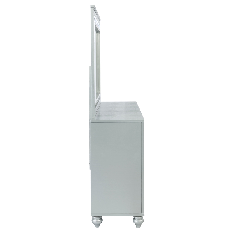 Pemberly Row 6-drawer Fretwork Dresser with Mirror in Silver Metallic