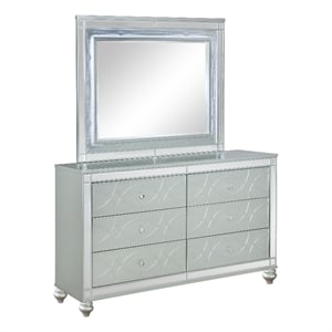 Pemberly Row 6-drawer Fretwork Dresser with Mirror in Silver Metallic