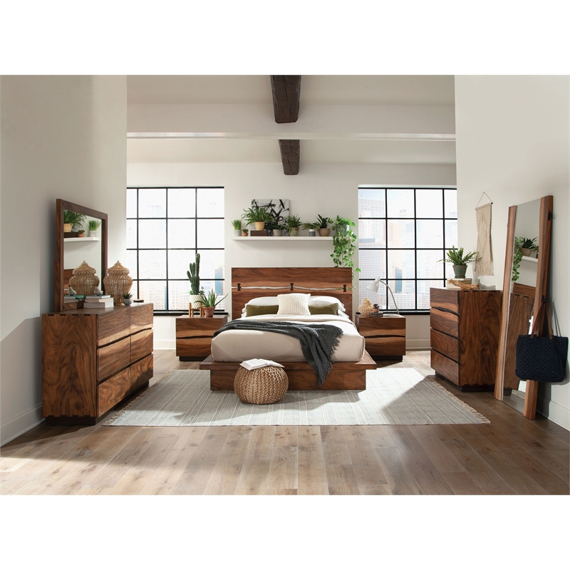 Pemberly Row 6-drawer Dresser with Mirror Set in Smokey Walnut