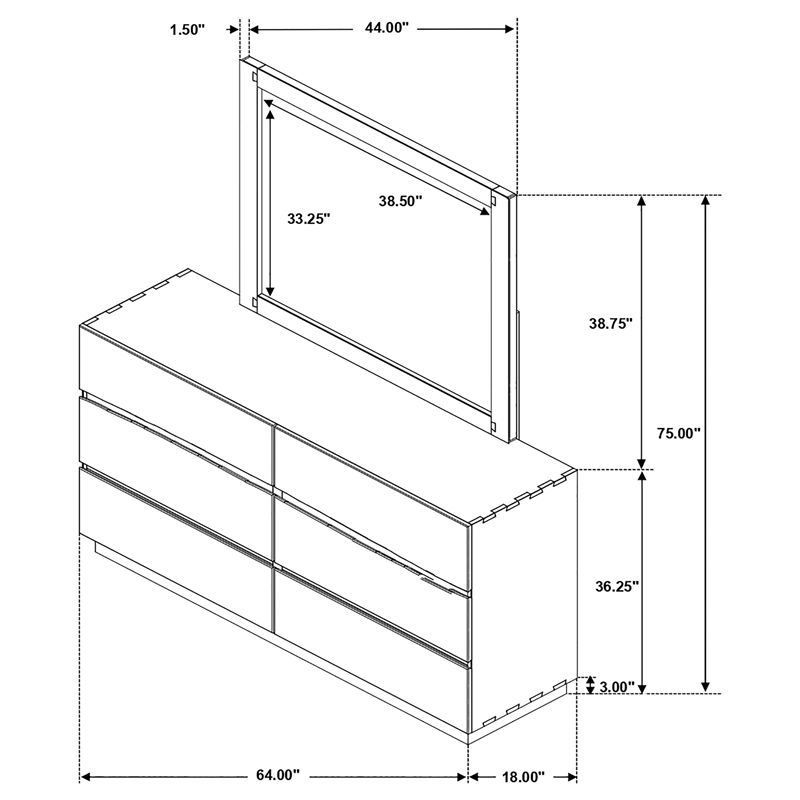 Pemberly Row 6-drawer Dresser with Mirror Set in Smokey Walnut