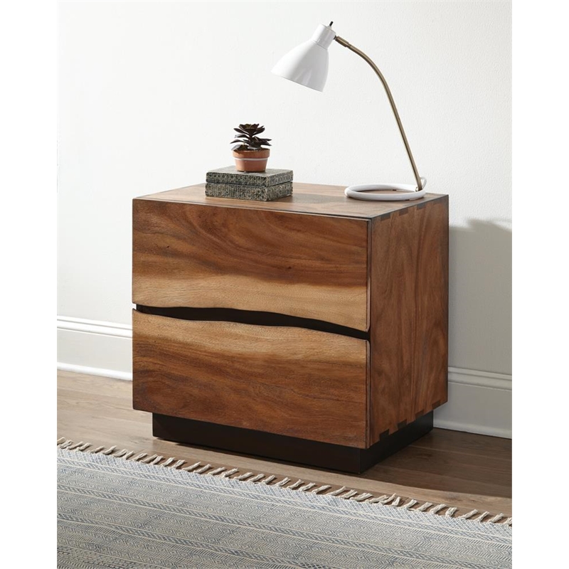 Pemberly Row 2-drawer Solid Mahogany Nightstand in Smokey Walnut