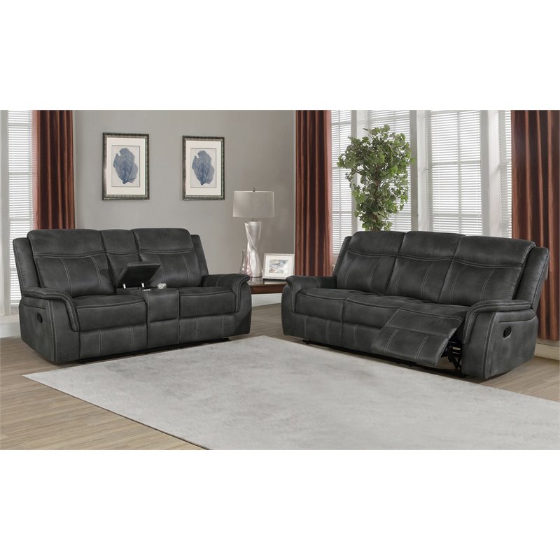 Pemberly Row 2-piece Upholstered Reclining Sofa Set in Charcoal