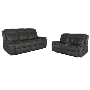 Pemberly Row 2-piece Upholstered Reclining Sofa Set in Charcoal