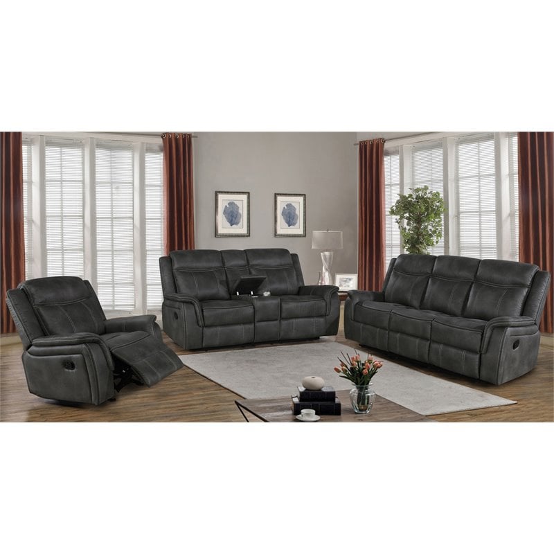 Pemberly Row 3-piece Upholstered Reclining Sofa Set in Charcoal