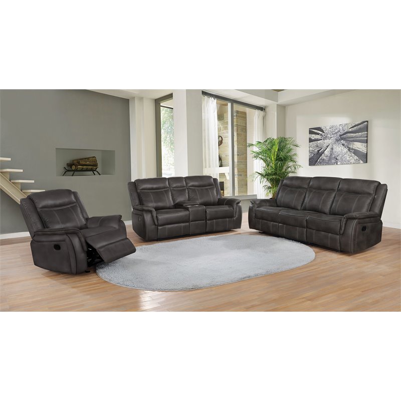 Pemberly Row 3-piece Upholstered Reclining Sofa Set in Charcoal
