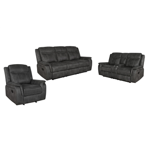 Pemberly Row 3-piece Upholstered Reclining Sofa Set in Charcoal