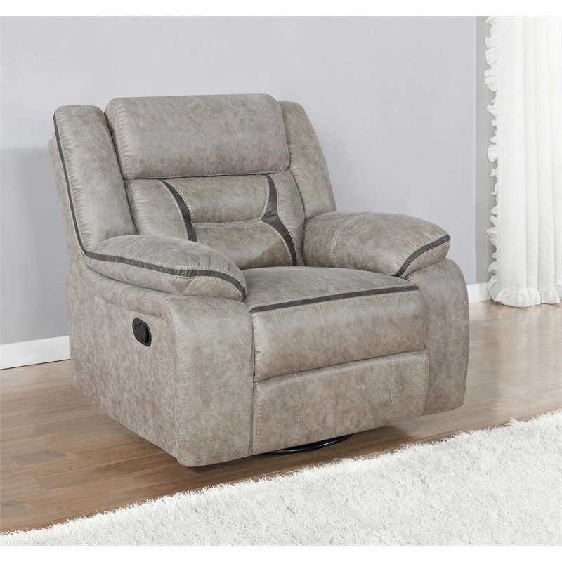 Pemberly Row Upholstered Swivel Glider Recliner Chair in Taupe