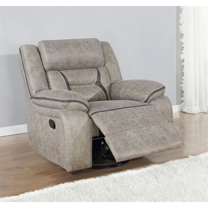 Pemberly Row Upholstered Swivel Glider Recliner Chair in Taupe