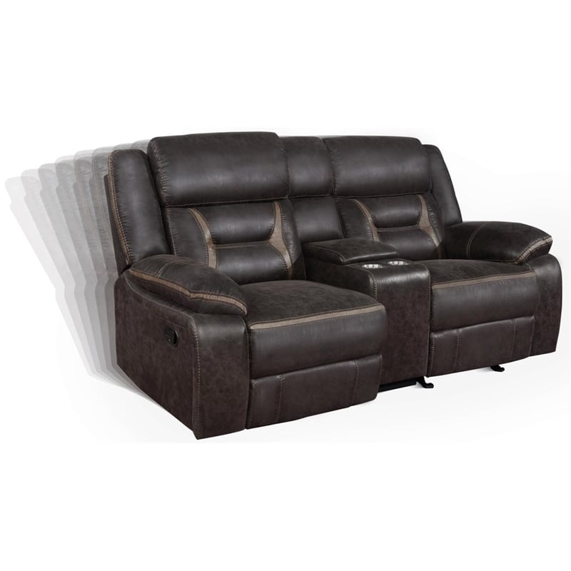Pemberly Row Upholstered Motion Reclining Glider Loveseat in Brown