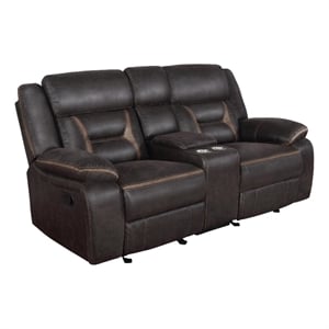 Pemberly Row Upholstered Motion Reclining Glider Loveseat in Brown