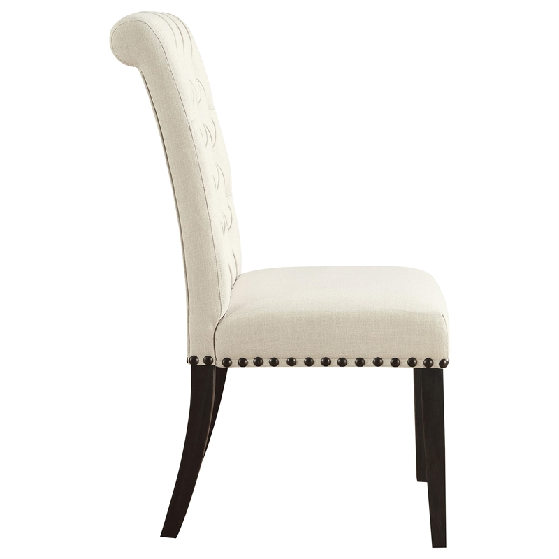 Pemberly Row Set of 2 Fabric Upholstered Dining Side Chairs in Beige