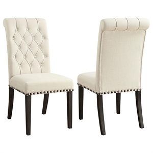 Pemberly Row Set of 2 Fabric Upholstered Dining Side Chairs in Beige