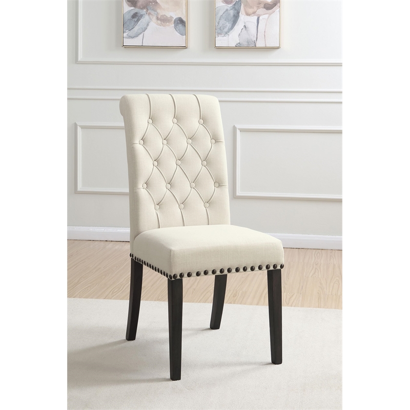 Pemberly Row Set of 2 Fabric Upholstered Dining Side Chairs in Beige