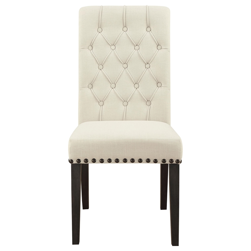 Pemberly Row Set of 2 Fabric Upholstered Dining Side Chairs in Beige