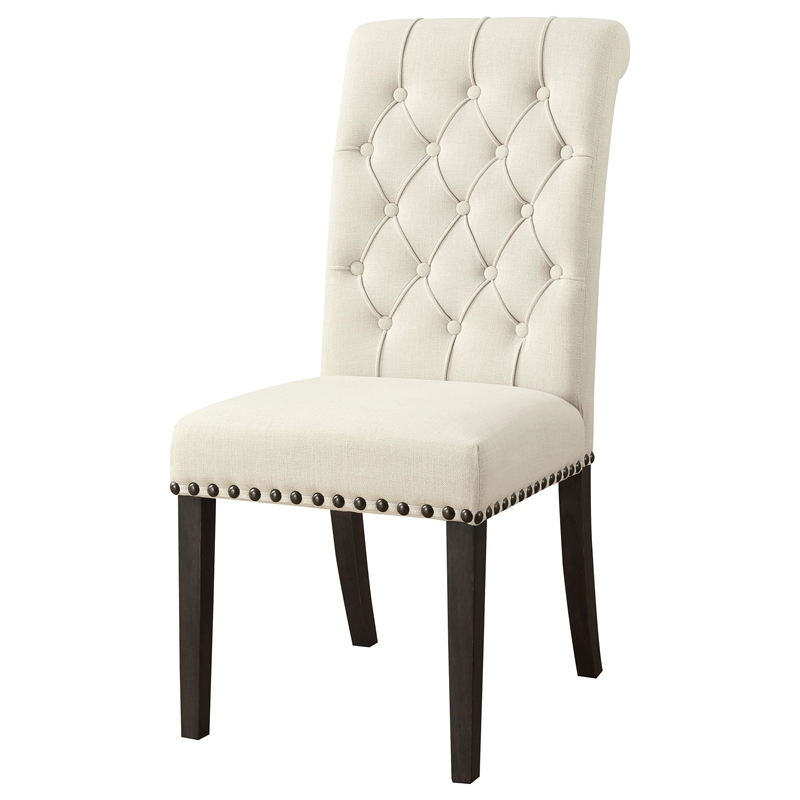Pemberly Row Set of 2 Fabric Upholstered Dining Side Chairs in Beige