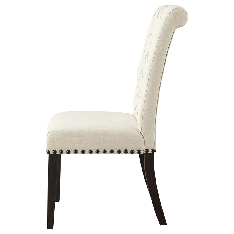 Pemberly Row Set of 2 Fabric Upholstered Dining Side Chairs in Beige