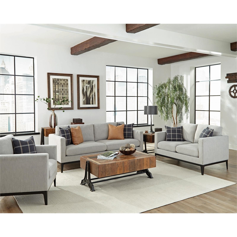 Pemberly Row 2-piece Upholstered Track Arm Sofa Set in Light Grey