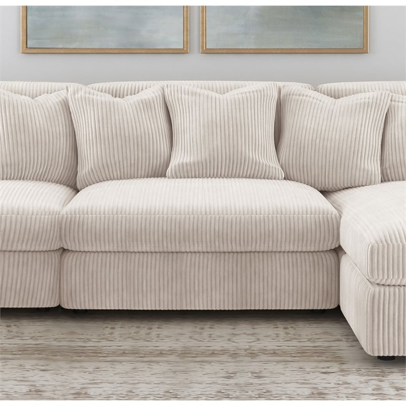 Pemberly Row Fabric Upholstered Soft Cushion Armless Chair in Sand