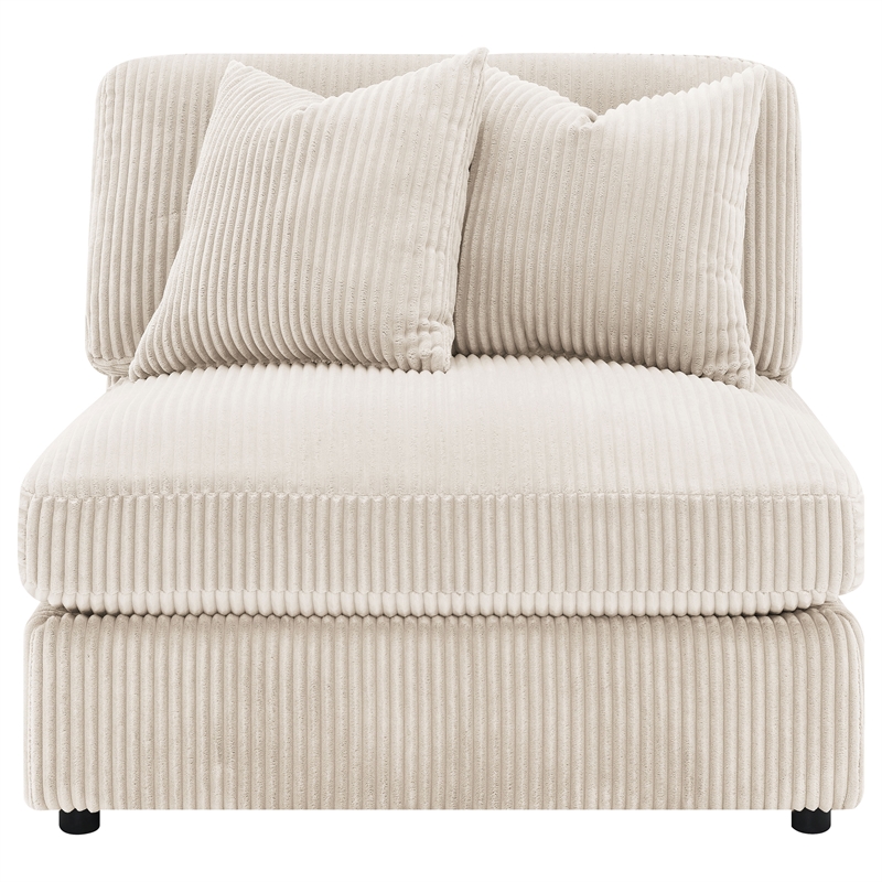 Pemberly Row Fabric Upholstered Soft Cushion Armless Chair in Sand