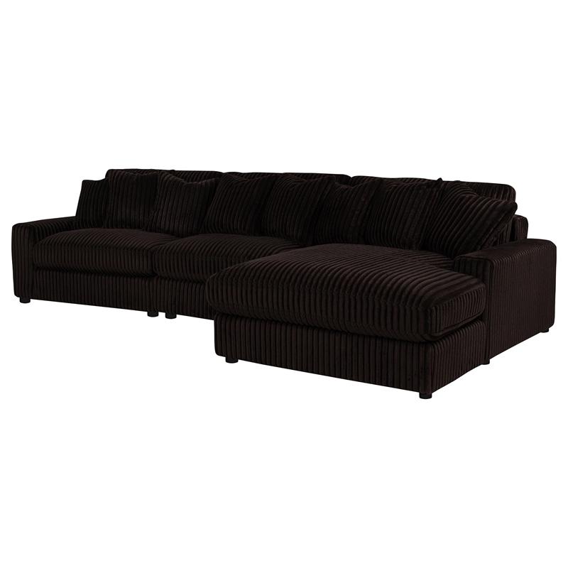 Pemberly Row 3-piece Upholstered Reversible Chaise Sectional in Chocolate