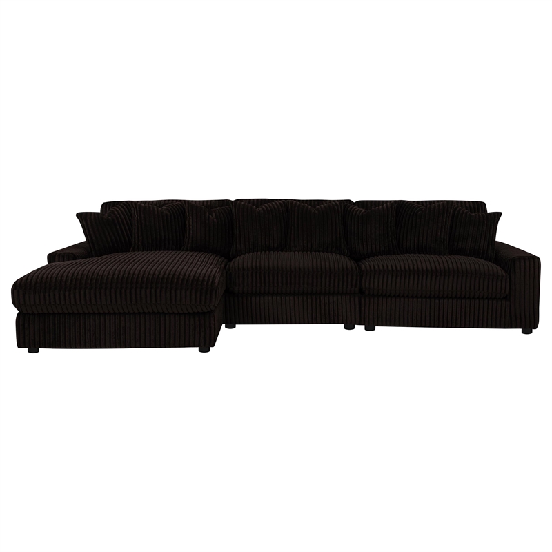 Pemberly Row 3-piece Upholstered Reversible Chaise Sectional in Chocolate