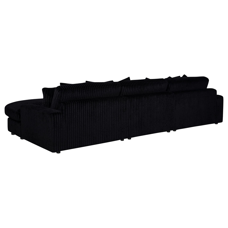 Pemberly Row 3-piece Upholstered Reversible Chaise Sectional in Black