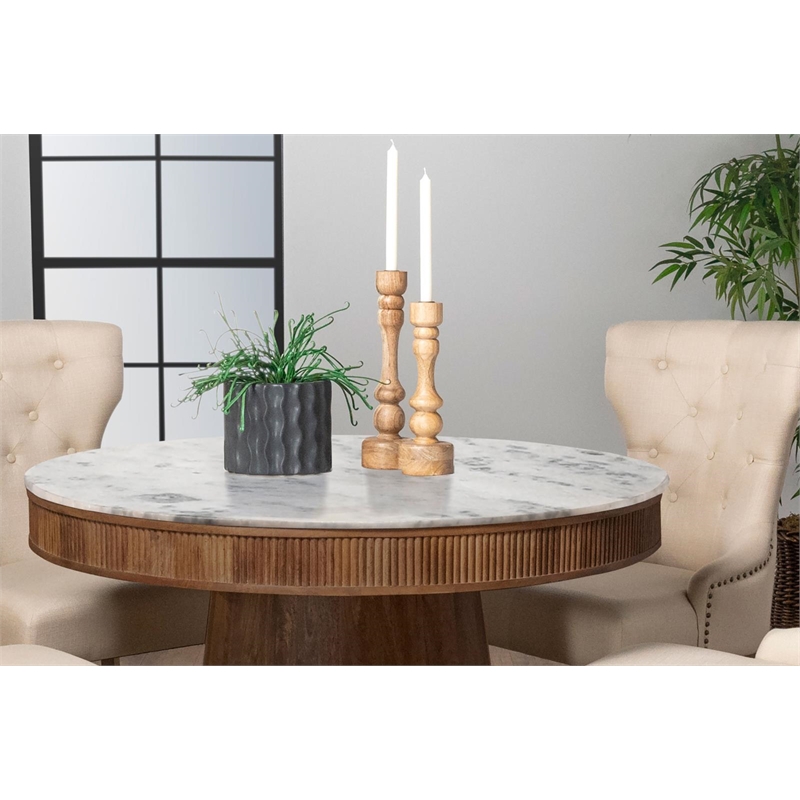 Pemberly Row Round 46-inch Marble Top Wood Dining Table in Natural