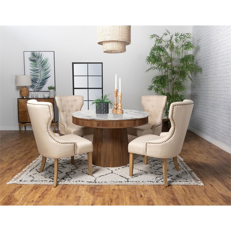 Pemberly Row Round 46-inch Marble Top Wood Dining Table in Natural