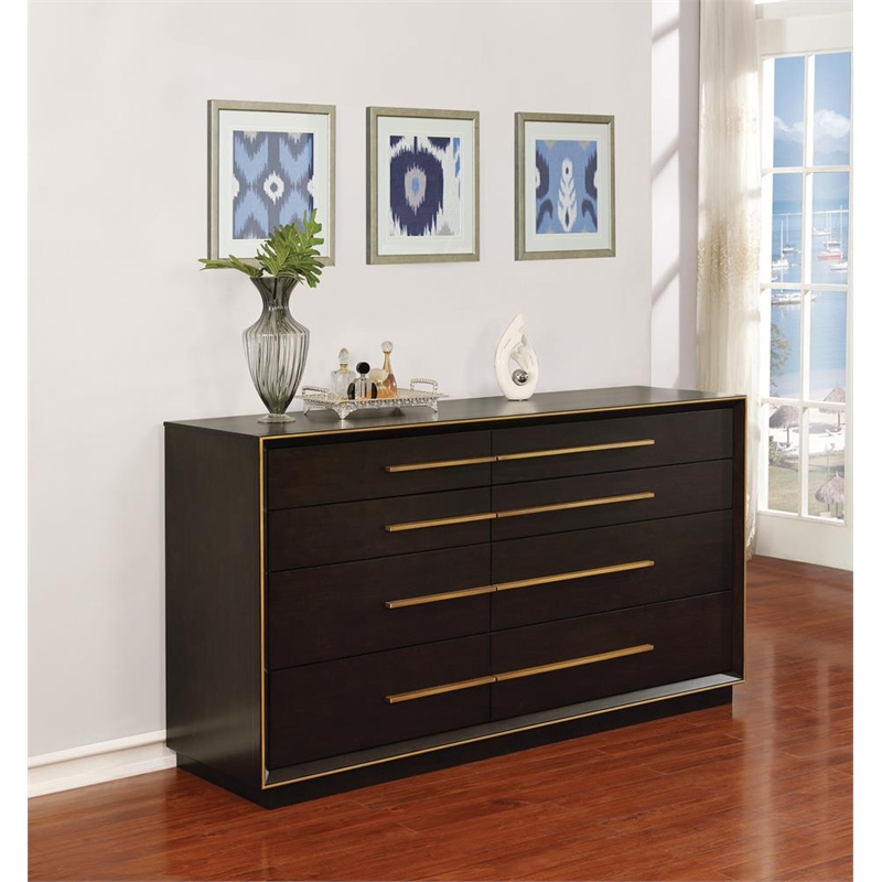 Pemberly Row 8-Drawer Dresser with Metallic Pulls in Smoked Peppercorn