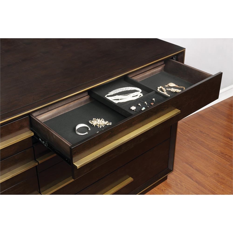 Pemberly Row 8-Drawer Dresser with Metallic Pulls in Smoked Peppercorn