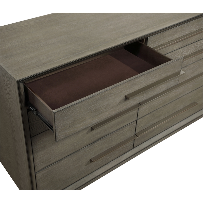 Pemberly Row 8-Drawer Bedroom Dresser with Bar Pulls in Taupe Oak